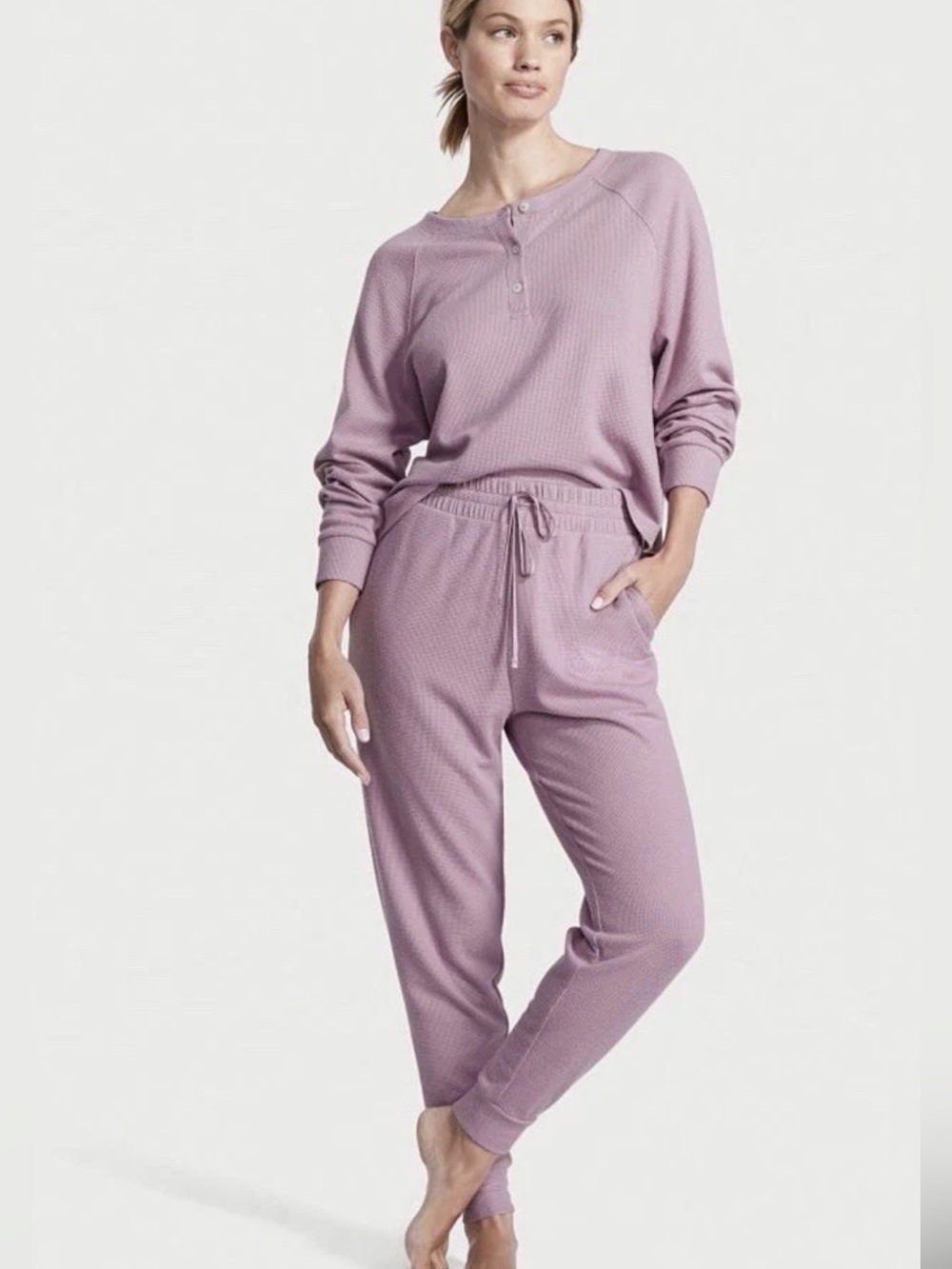 SOFT Victoria's Secret Lavender Waffle Henley & Jogger Set
